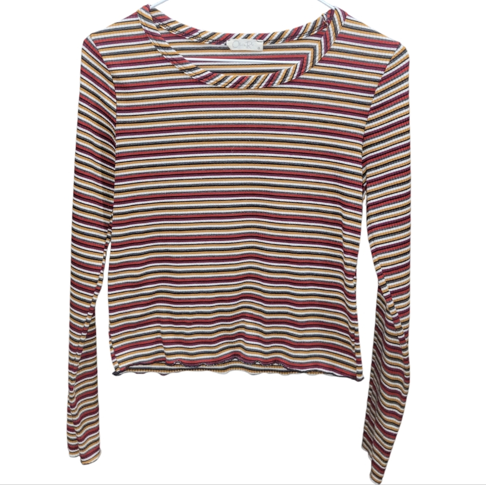 Olivia Rae striped long sleeve semi-cropped top Size L